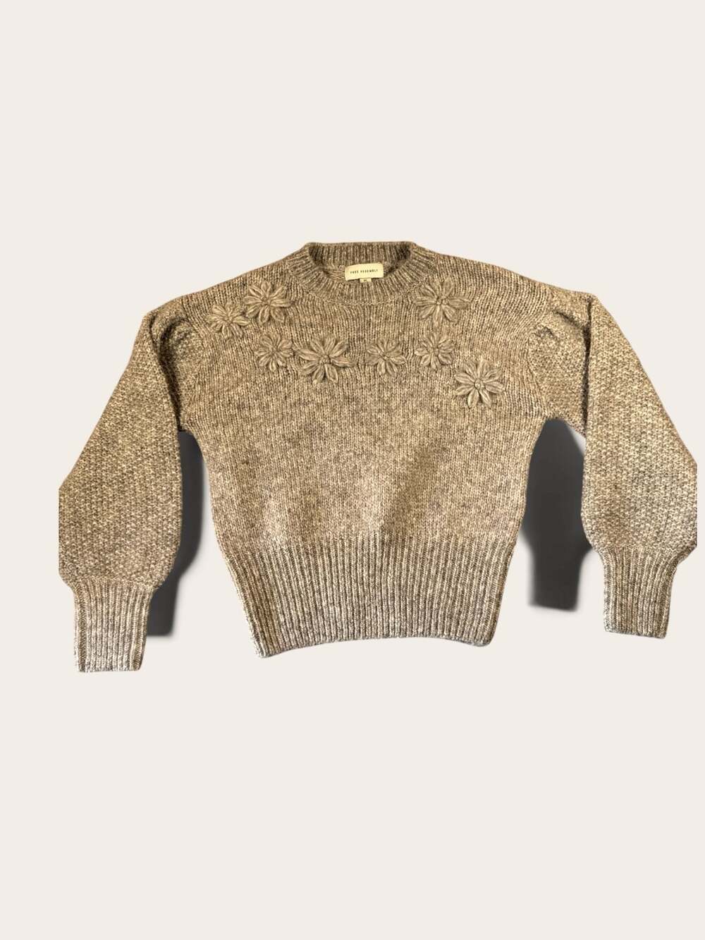 Free Assembly Women's Embroidered Flower Sweater with Long Sleeves